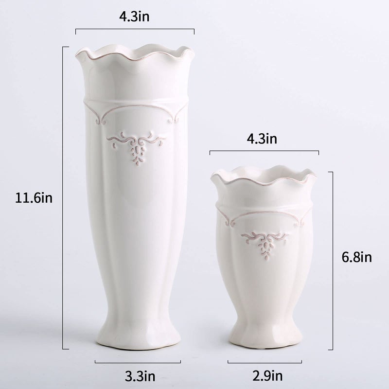 hjn White Ceramic Vase- French Flower Vase for Decor Small Vintage Vases for Flowers/Home Decoration/Kitchen/Table/Living Room/Shelf/Mantel/Office-Height-6.8" - Image 5